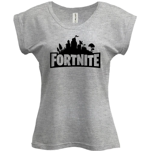 Футболка женская PANI, Серый меланж, с надписью Fortnite