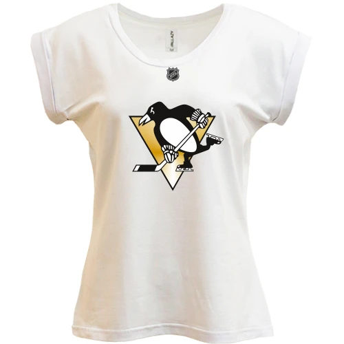 Футболка женская PANI, Белый, Pittsburgh Penguins с пингвином и золотым треугольником