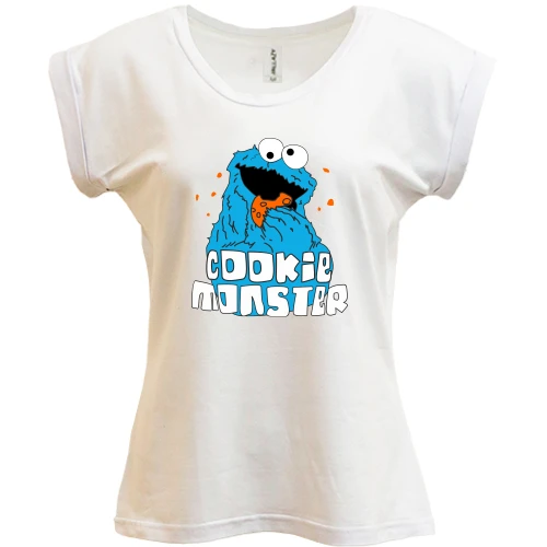Футболка женская PANI, Синий, Cookie monster ест печеньку