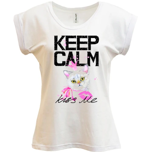 Футболка женская PANI, Белый, с котенком Keep calm and kiss me