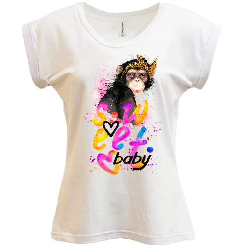 Футболка женская PANI, Белый, Sweet baby с обезьянкой