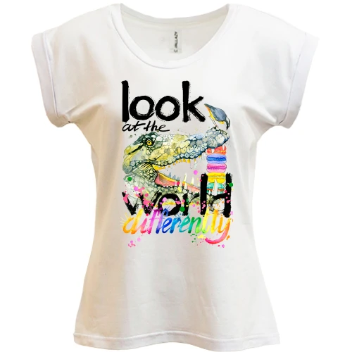 Футболка женская PANI Look at the world differently с крокодилом