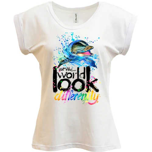 Футболка жіноча PANI Look at the world differently з дельфіном