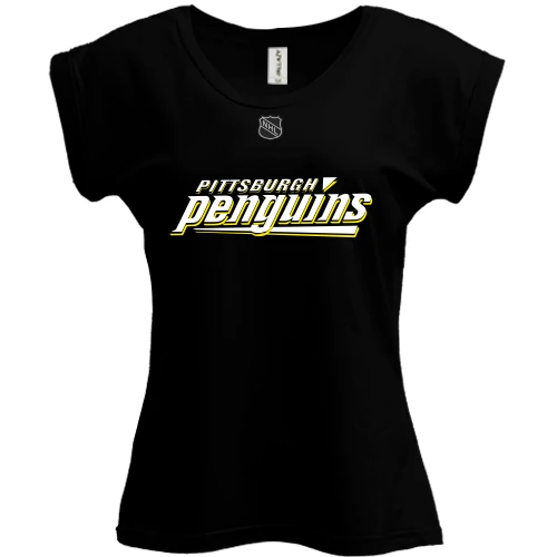 Футболка женская PANI, Черный, Pittsburgh Penguins с крупной надписью и логотипом NHL