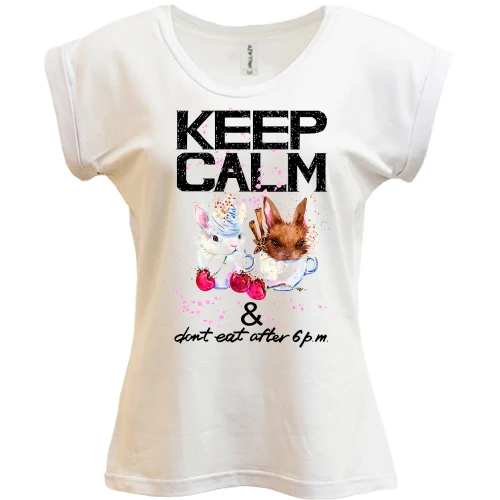 Футболка женская PANI, Белый, Keep calm and don't eat after 6 pm с зайчиками