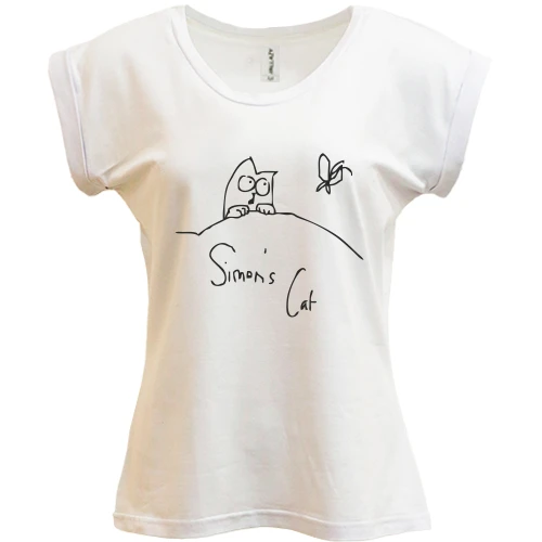 Футболка женская PANI, Белый, Simon's Cat с бабочкой