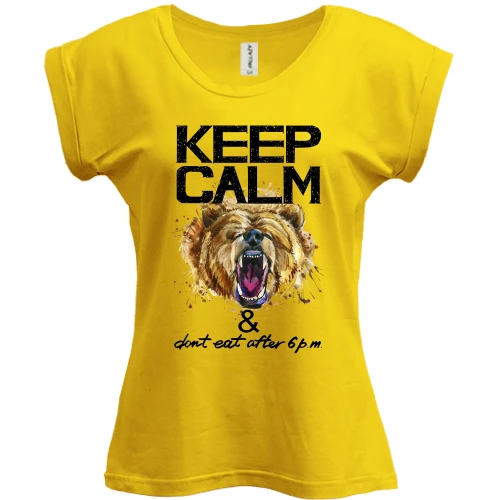 Футболка женская PANI, Желтый, с медведем Keep calm & dont eat after 6 pm