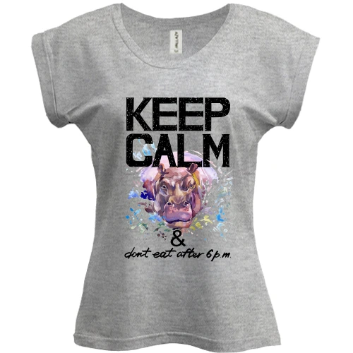 Футболка женская PANI, Серый меланж, с бегемотом Keep calm & dont eat after 6 pm