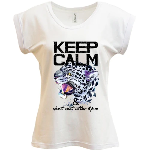 Футболка женская PANI, Белый, с леопардом Keep calm & dont eat after 6 pm