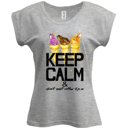 Футболка женская PANI, Серый меланж, с зайчиками Keep calm & dont eat after 6 pm