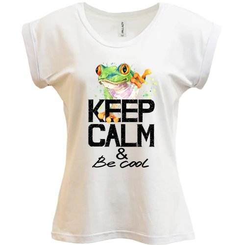 Футболка женская PANI, Белый, с лягушкой Keep calm & be cool
