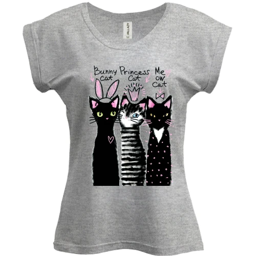Футболка женская PANI, Белый, с котами "bunny, princess, me ow"