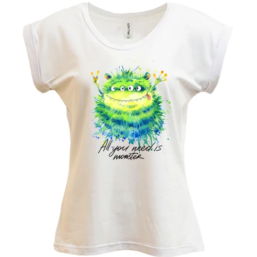 Футболка женская PANI, Белый, с монстром 4 глаза "all you need is monster"