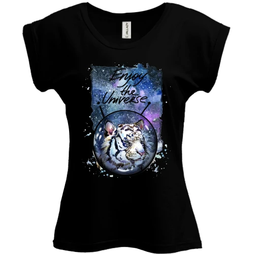 Футболка женская PANI, Черный, c тигром "Enjoy the universe" (1)