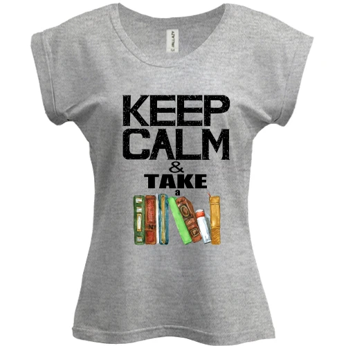 Футболка жіноча PANI, Сірий меланж, Keep calm & take book