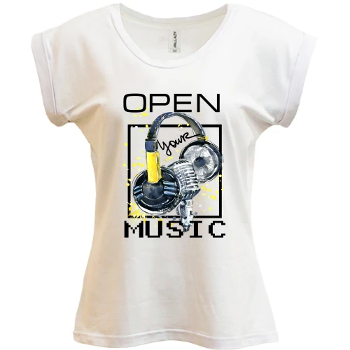Футболка женская PANI с желтым принтом «Open your music»