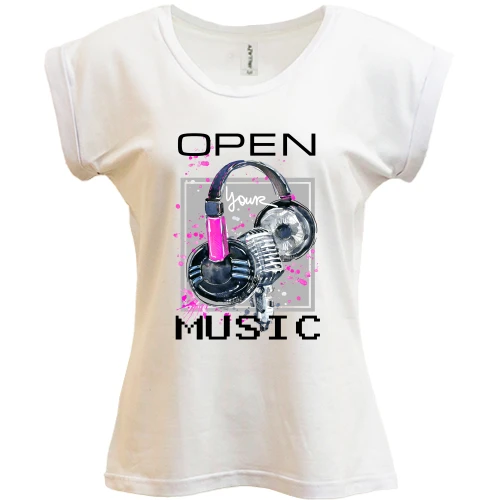 Футболка женская PANI с розовым принтом «Open your music»