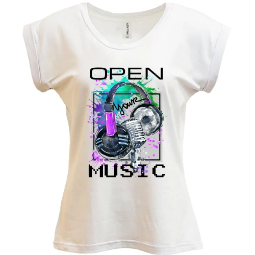 Футболка женская PANI, Синий, с наушниками Open your music
