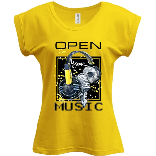 Футболка женская PANI, Желтый, с наушниками Open your music (1)