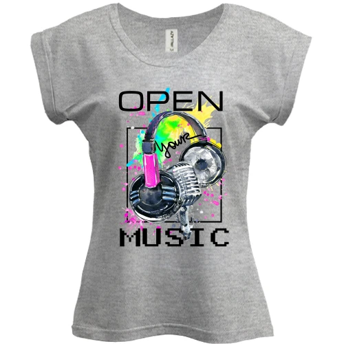 Футболка женская PANI, Синий, с наушниками Open your music (2)