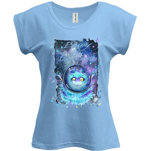 Футболка женская PANI с голубым монстром "enjoy the universe"
