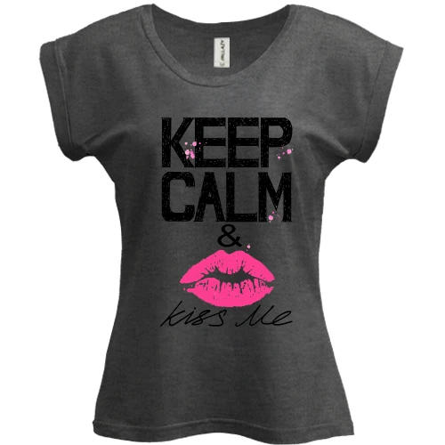 Футболка женская PANI, Серый меланж, Keep calm & kiss me