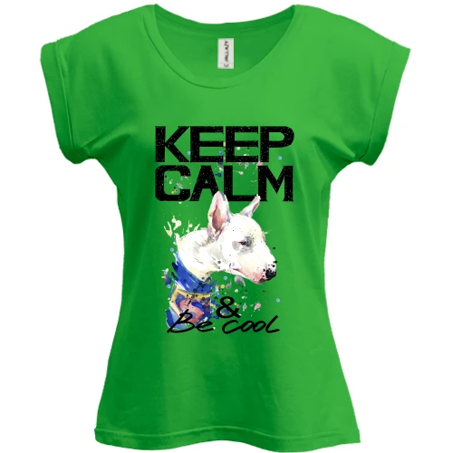 Футболка женская PANI, Зеленый, з бультерьером Ceep calm and be cool