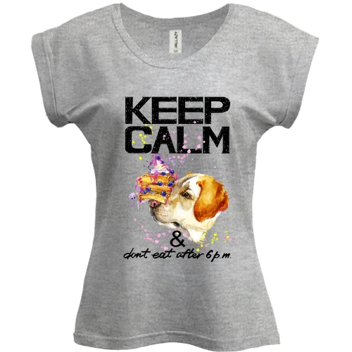 Футболка женская PANI, Серый меланж, с пойнтером "Keep calm & dont eat after 6 pm"