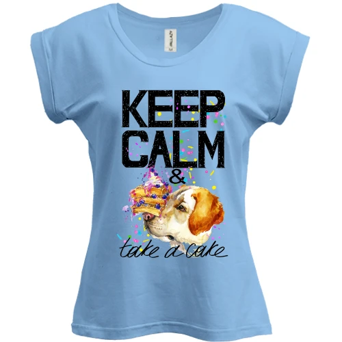 Футболка женская PANI, Синий, с пойнтером "Keep calm & take a cake"