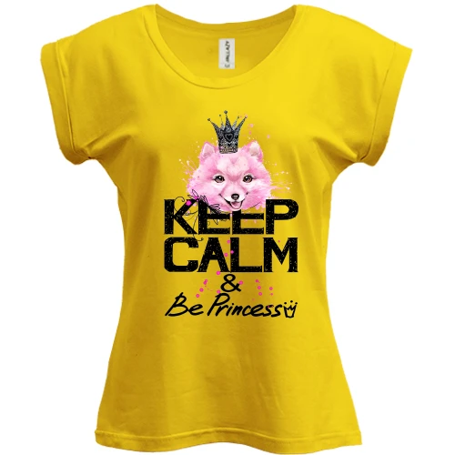 Футболка женская PANI, Желтый, с собачкой Шпиц "keep calm & be princess"