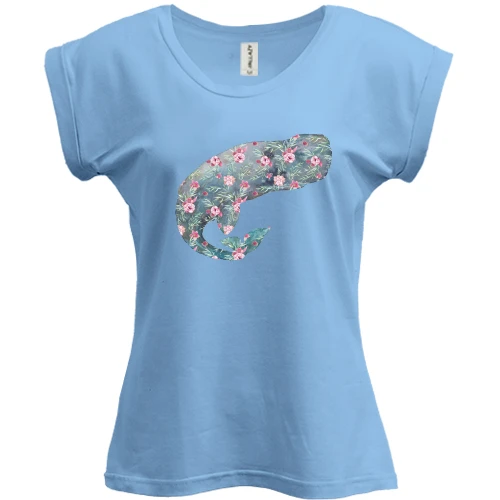 Футболка женская PANI, Синий, Кашалот в цветах