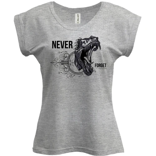 Футболка женская PANI, Серый меланж, Never forget Dinosaur