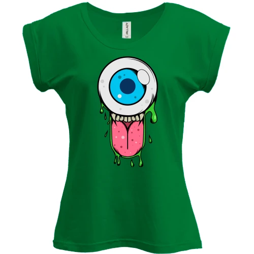 Футболка женская PANI, Зеленый, с улыбающимся монстриком глазом