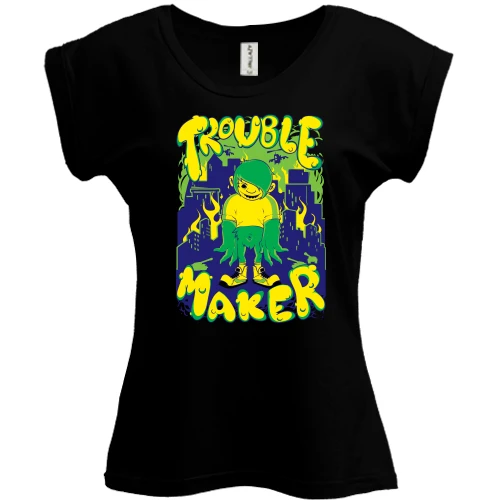 Футболка жіноча PANI, Чорний, Trouble Maker з монстром