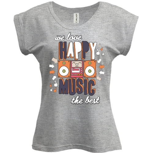 Футболка жіноча PANI, Сірий меланж, We love happy music the best