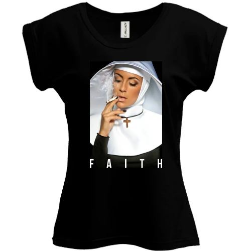 Футболка женская PANI, Черный, с монашкой FAITH
