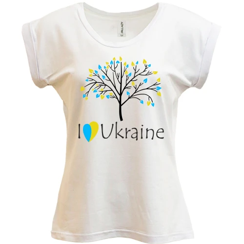 Футболка женская PANI, Белый, с деревом и надписью «I love Ukraine»