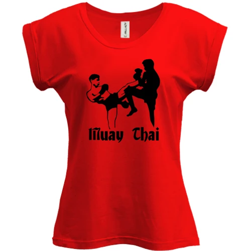 Футболка женская PANI, Красный, Muay Thai с силуэтами бойцов