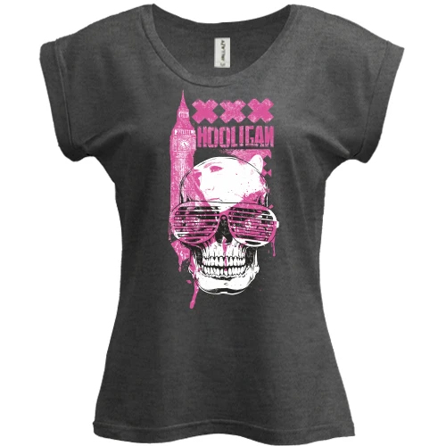 Футболка жіноча PANI, Сірий меланж, hooligan skull