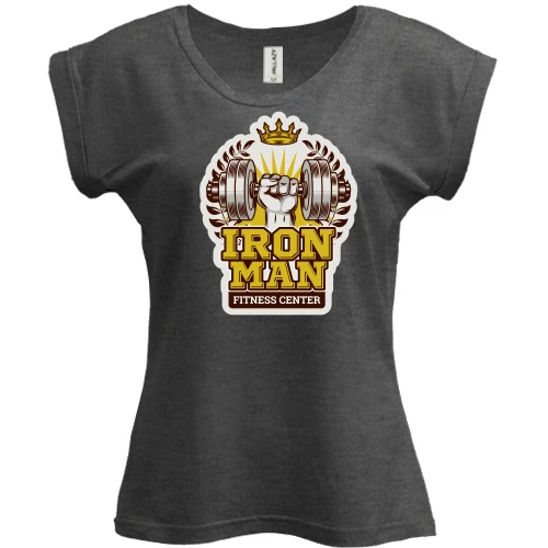 Футболка женская PANI, Серый меланж, fitness center iron man