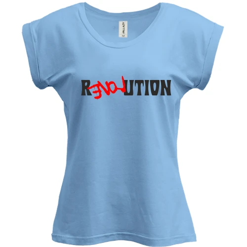 Футболка женская PANI, Синий, с надписью "REVOLUTION LOVE"