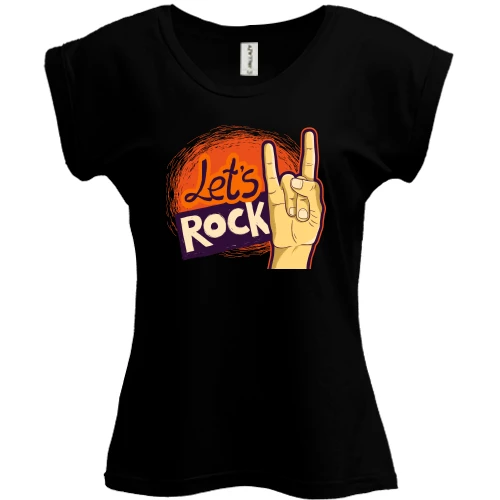 Футболка жіноча PANI, Чорний, з написом Let`s rock