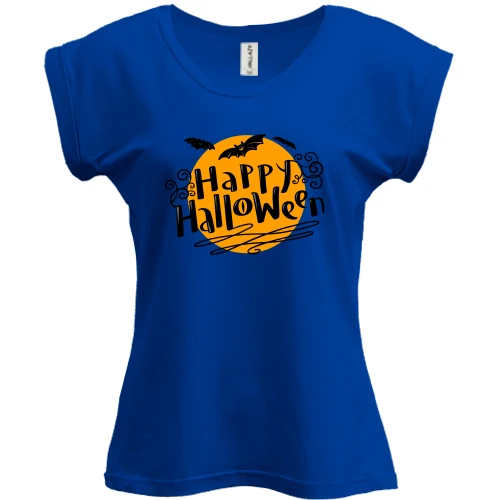 Футболка женская PANI, Синий, с луной "Happy Halloween"