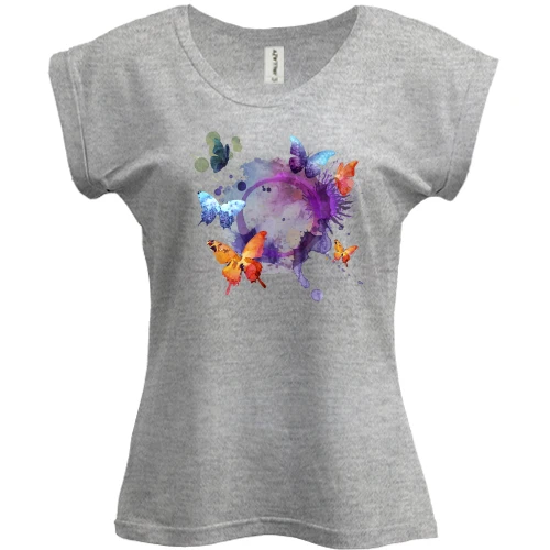 Футболка жіноча PANI, Сірий меланж, з метеликами, що летять в коло