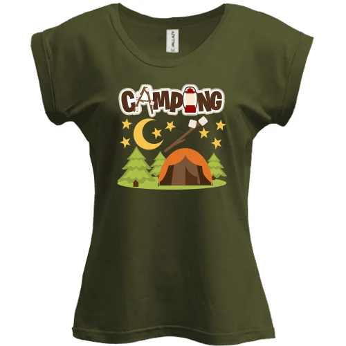 Футболка женская PANI, Черный, с палаткой на природе "camping"