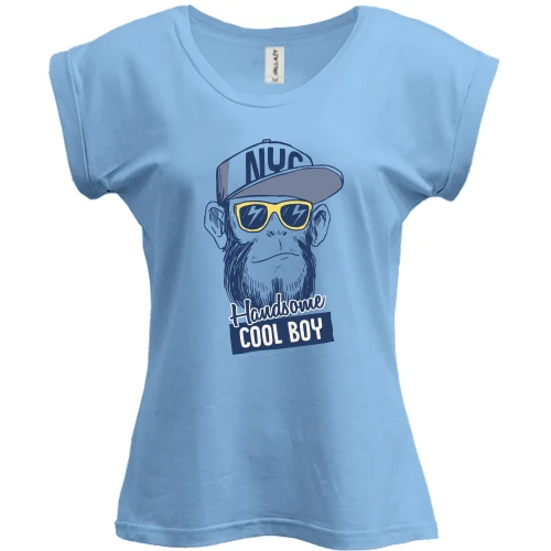 Футболка жіноча PANI, Синій, з мавпою "Handsome Cool Boy"