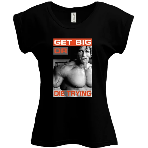 Футболка женская PANI, Черный, c Арни "Get big or die trying"