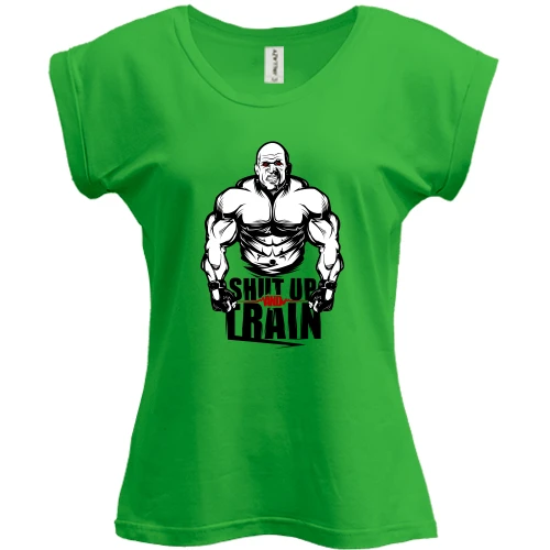 Футболка женская PANI, Хаки, c бодибилдером "shut up and train"