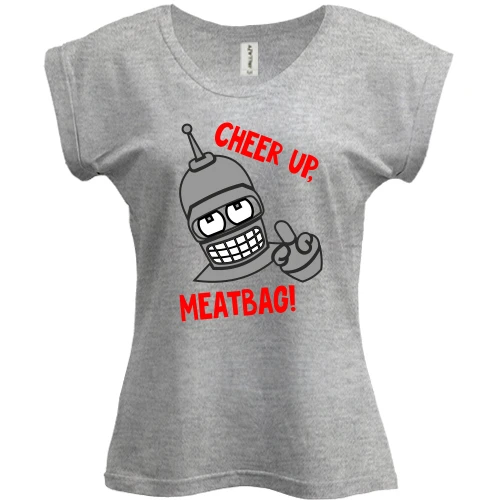 Футболка женская PANI, серый меланж, с Бендером "cheer up, meatbag"