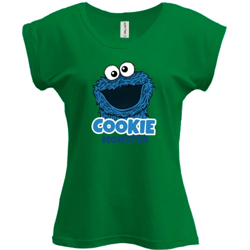 Футболка женская PANI, зеленый, Cookie Monster с большой головой и надписью